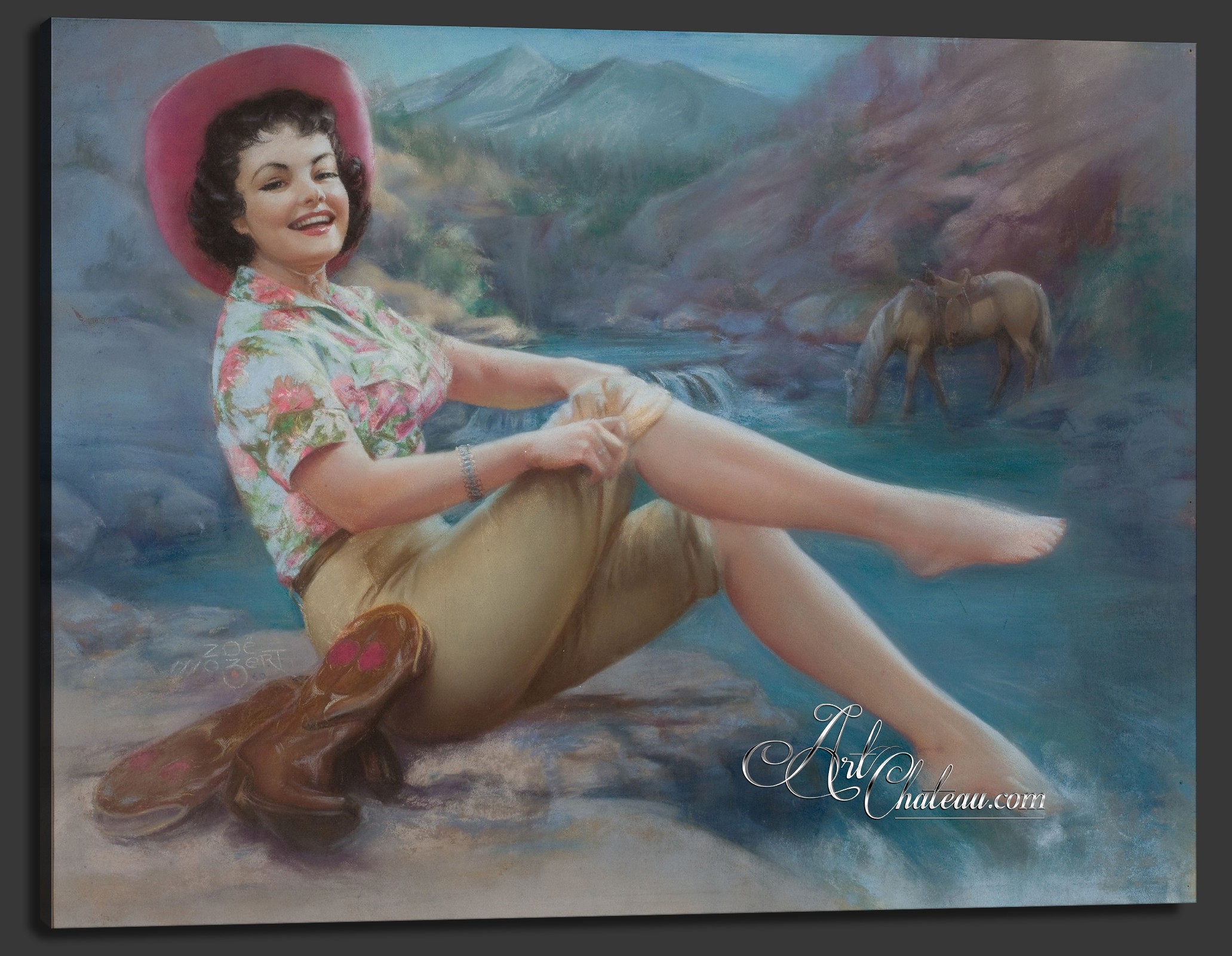 Cowgirl with Toes in the Stream, after Zoe Mozert