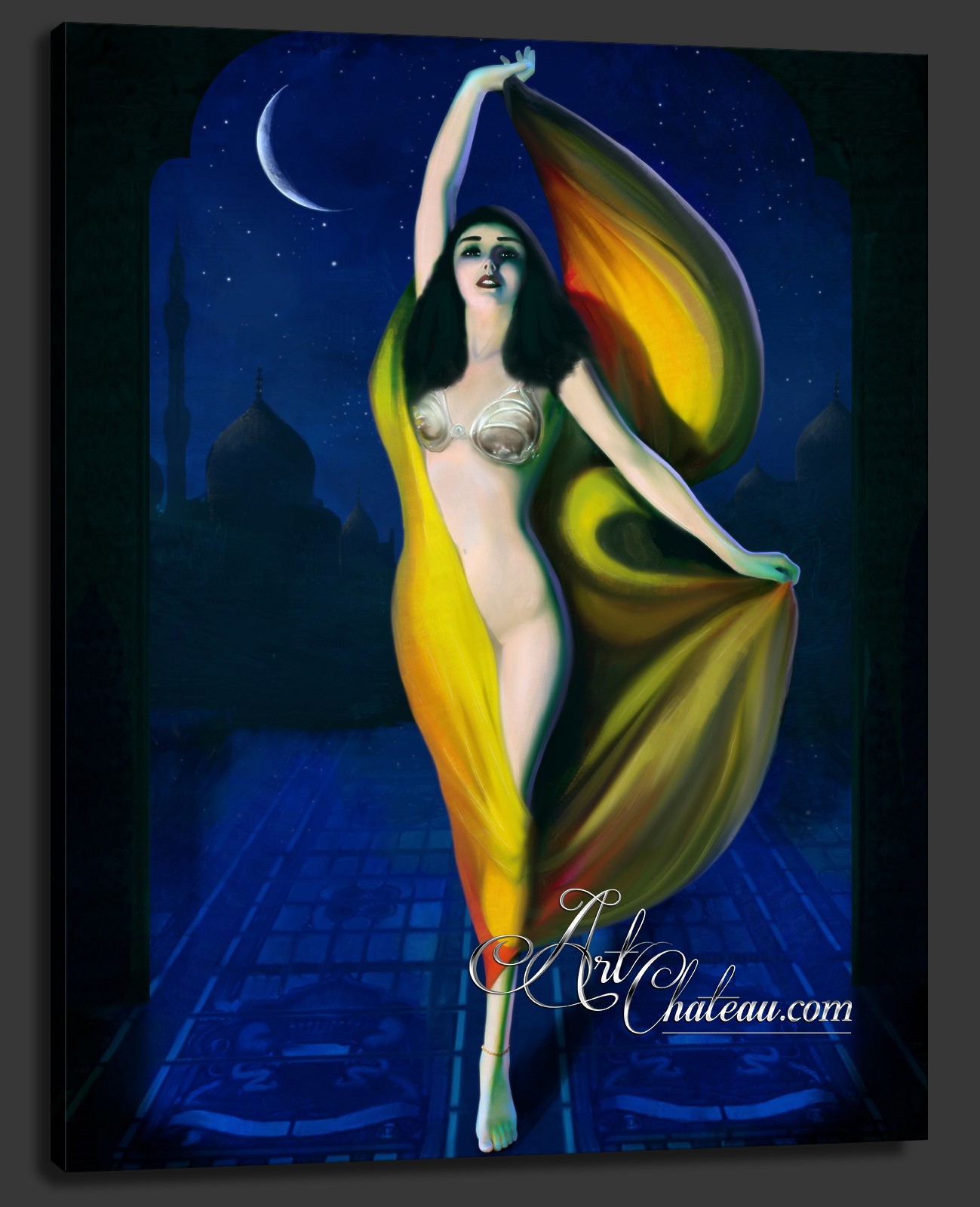 Surrealist painting of Fatima, after Rolf Armstrong