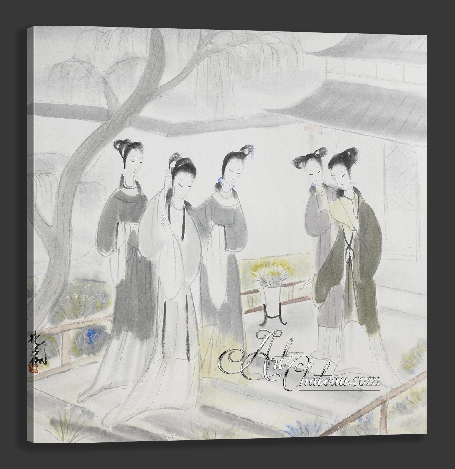 Gathering of Concubine, after painting by Lin Fengmian