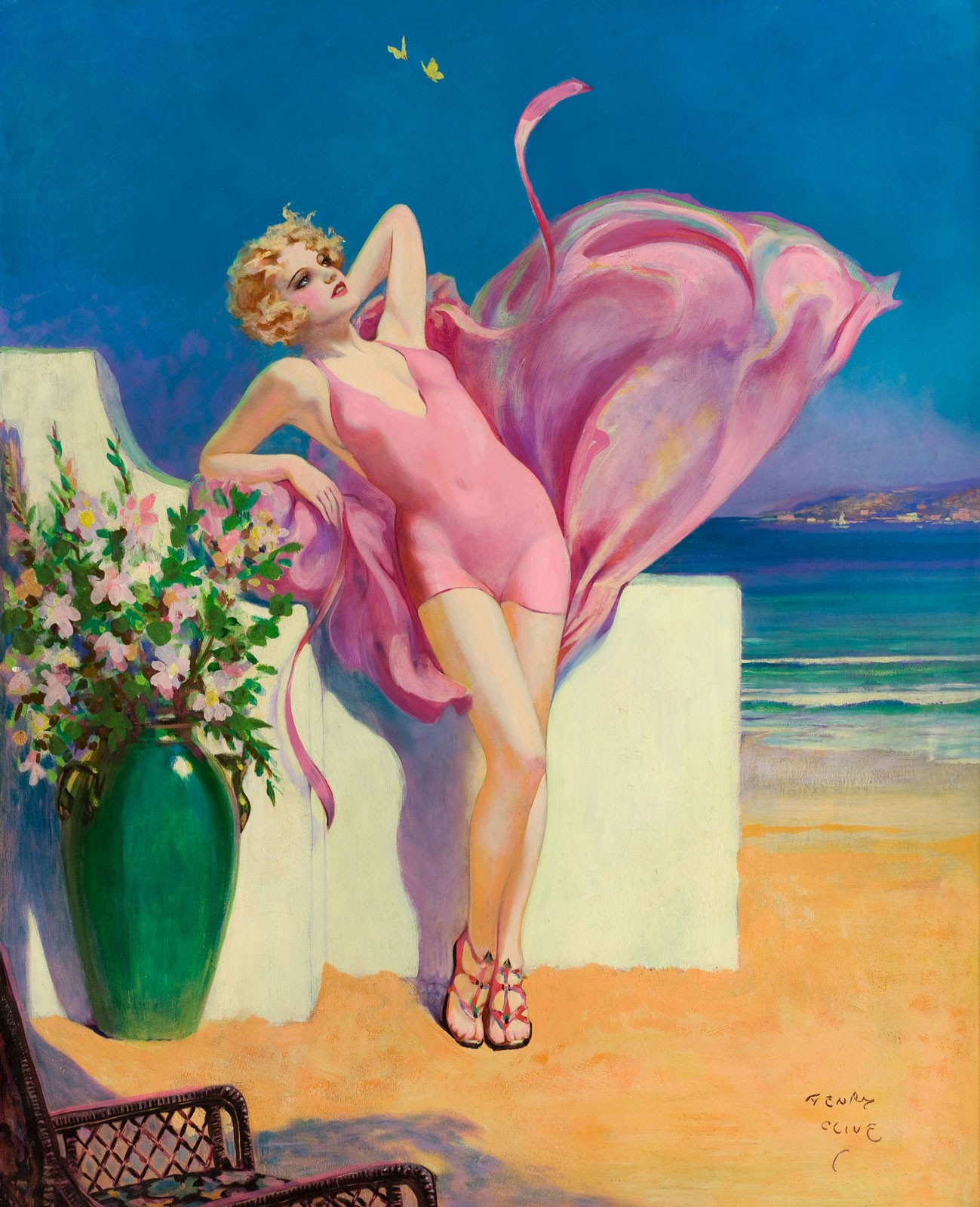 Seaside Flirtation, Calendar Illustration, c.1925, Oil on Panel