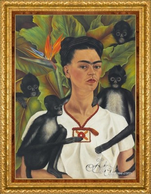 Self-Portrait With Monkeys, after Frida Kahlo