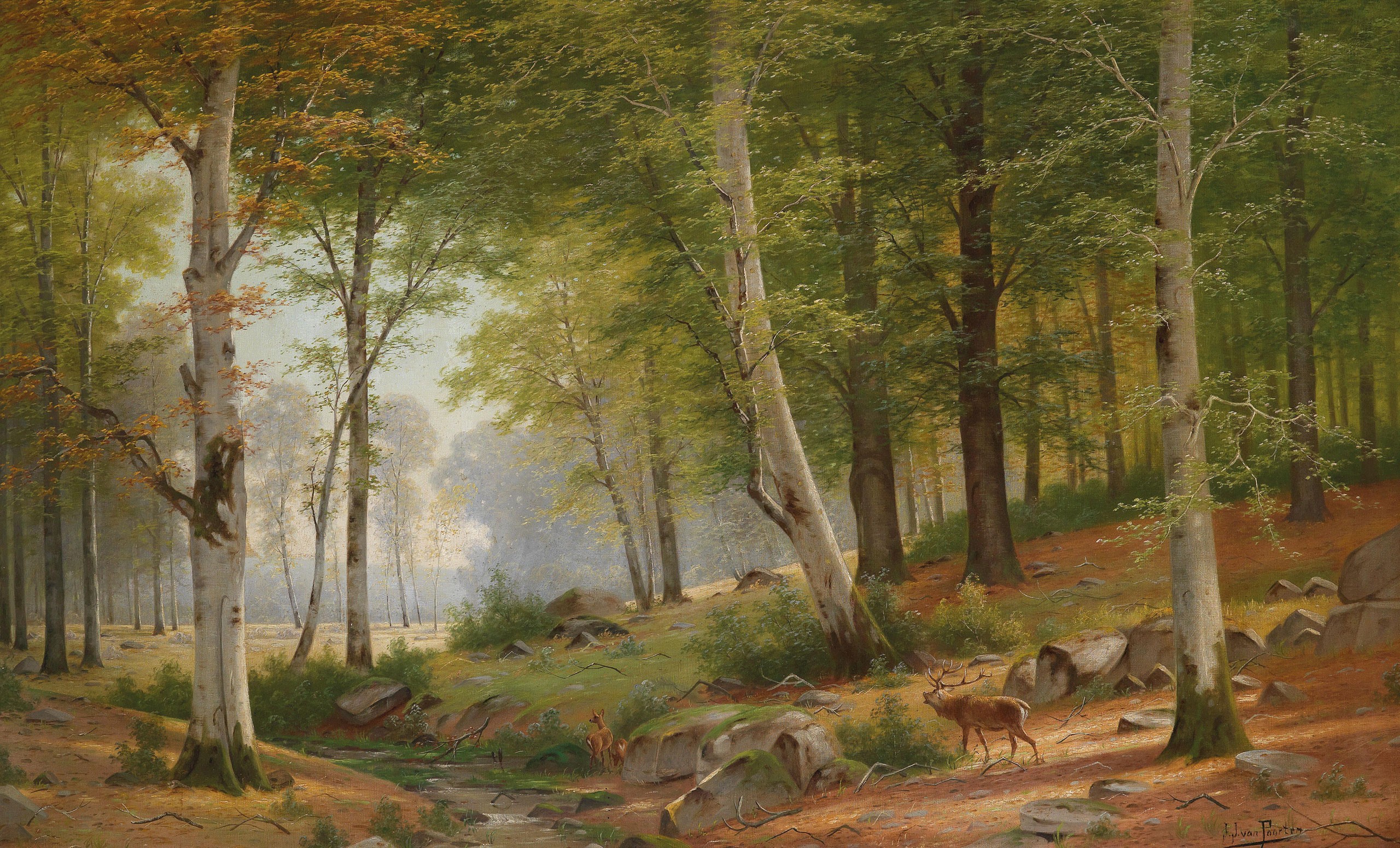 Romantic Landscape with Red Deer, c.1900, Oil on Canvas